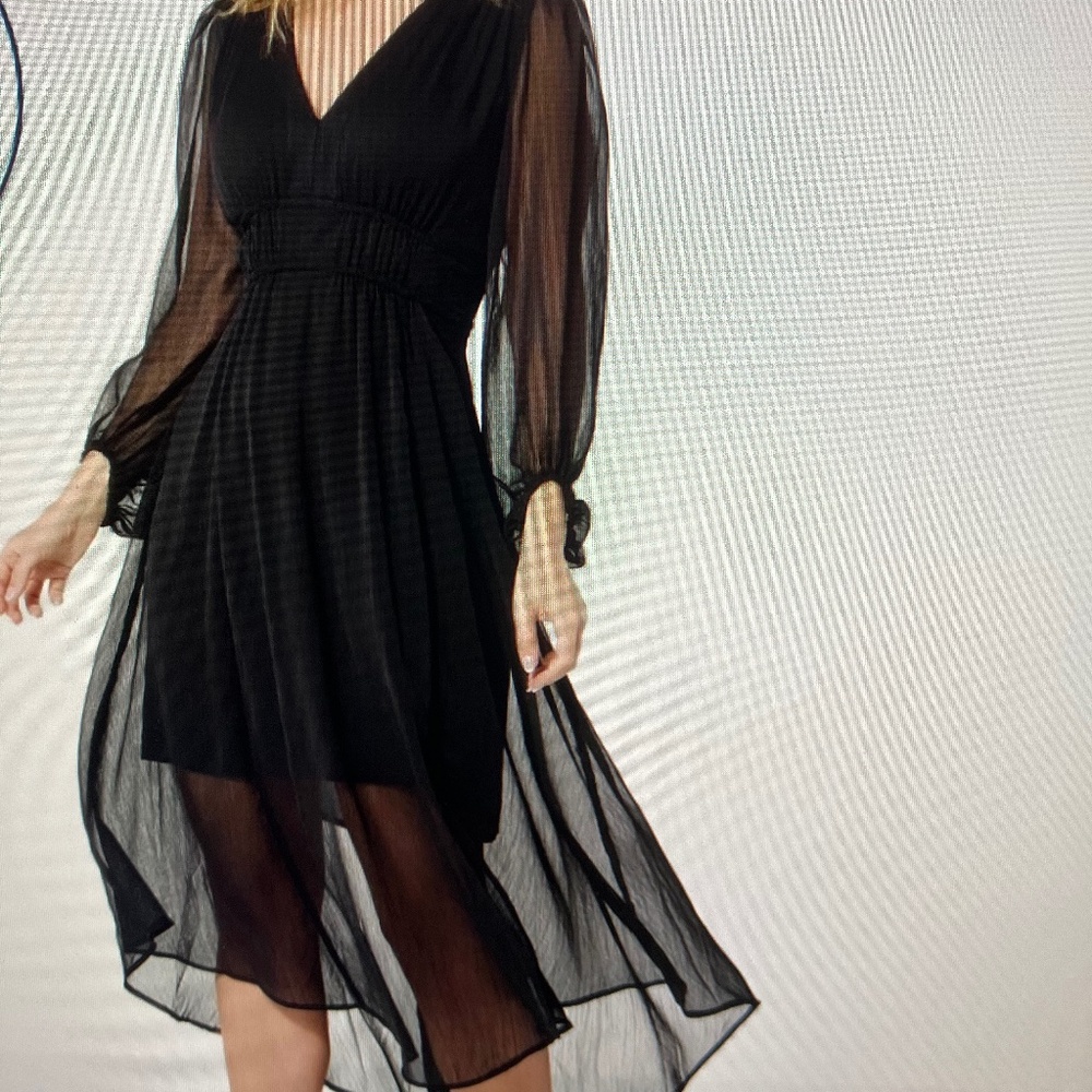 NWT JESSICA SIMPSON BONITA BLACK CHIFFON VNECK LONG SLEEVE SMALL